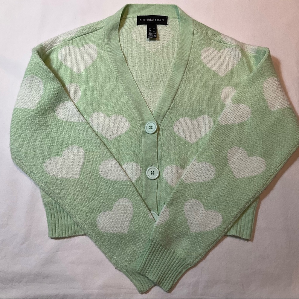 Streetwear Society Light Green Heart Cardigan